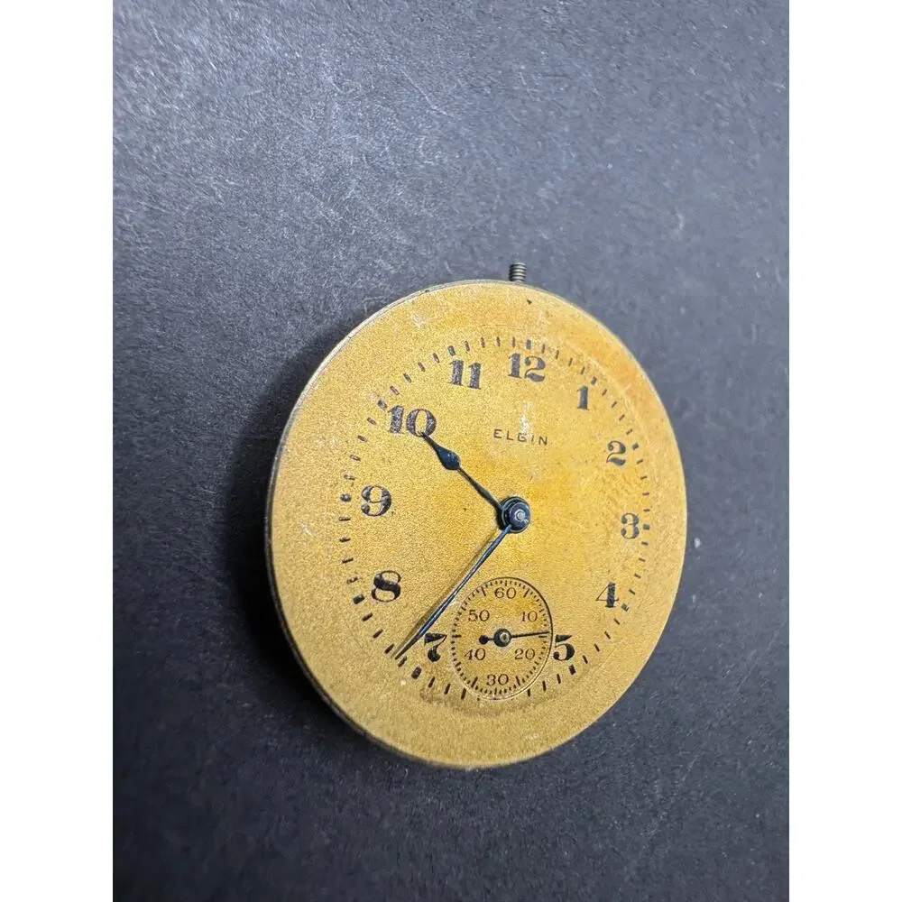 Vintage Elgin USA Pocket Watch Movement Gold Tone Dial 14.4MM For Parts/ Repair